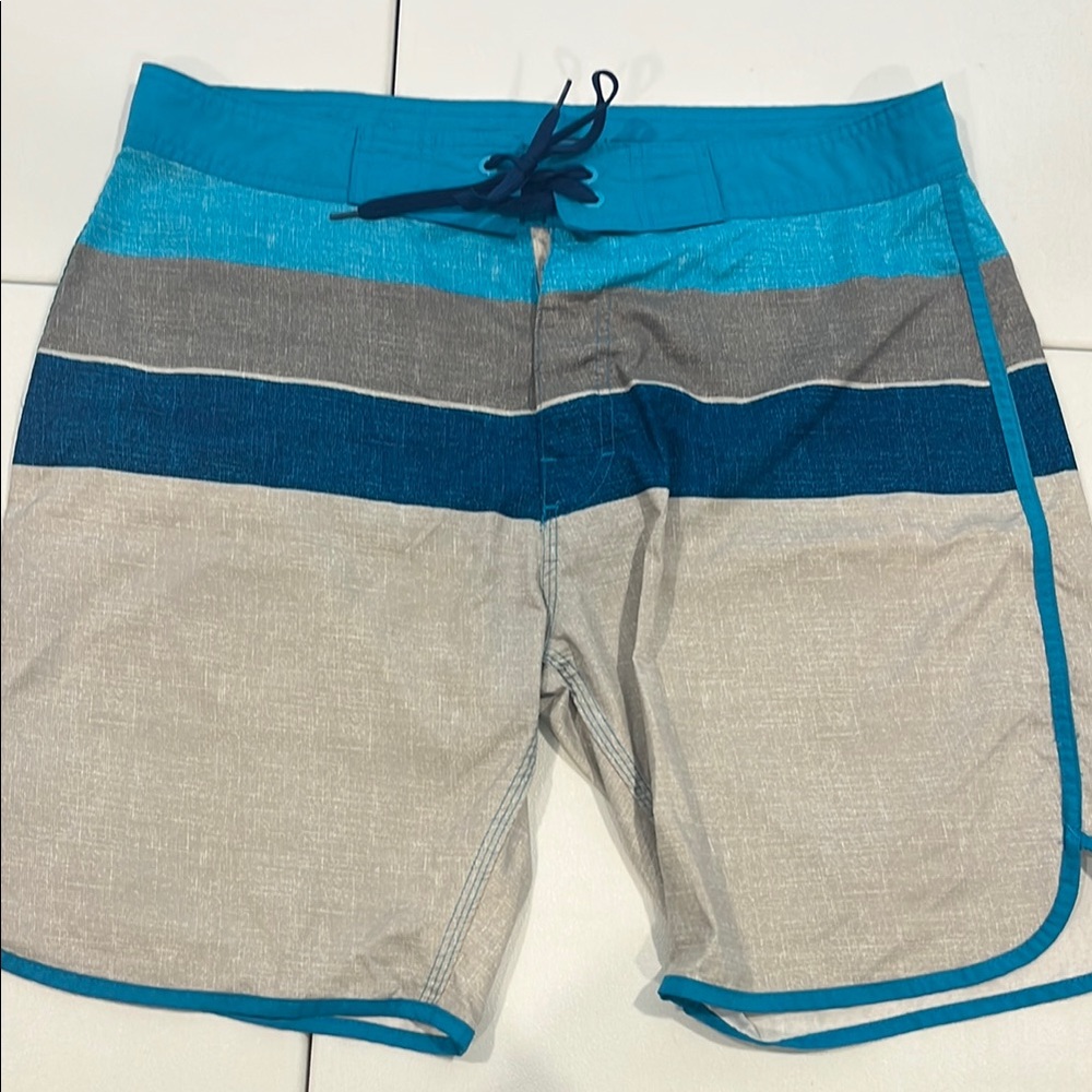 Old Navy Blue and Gray Board Shorts with Elastic Waist